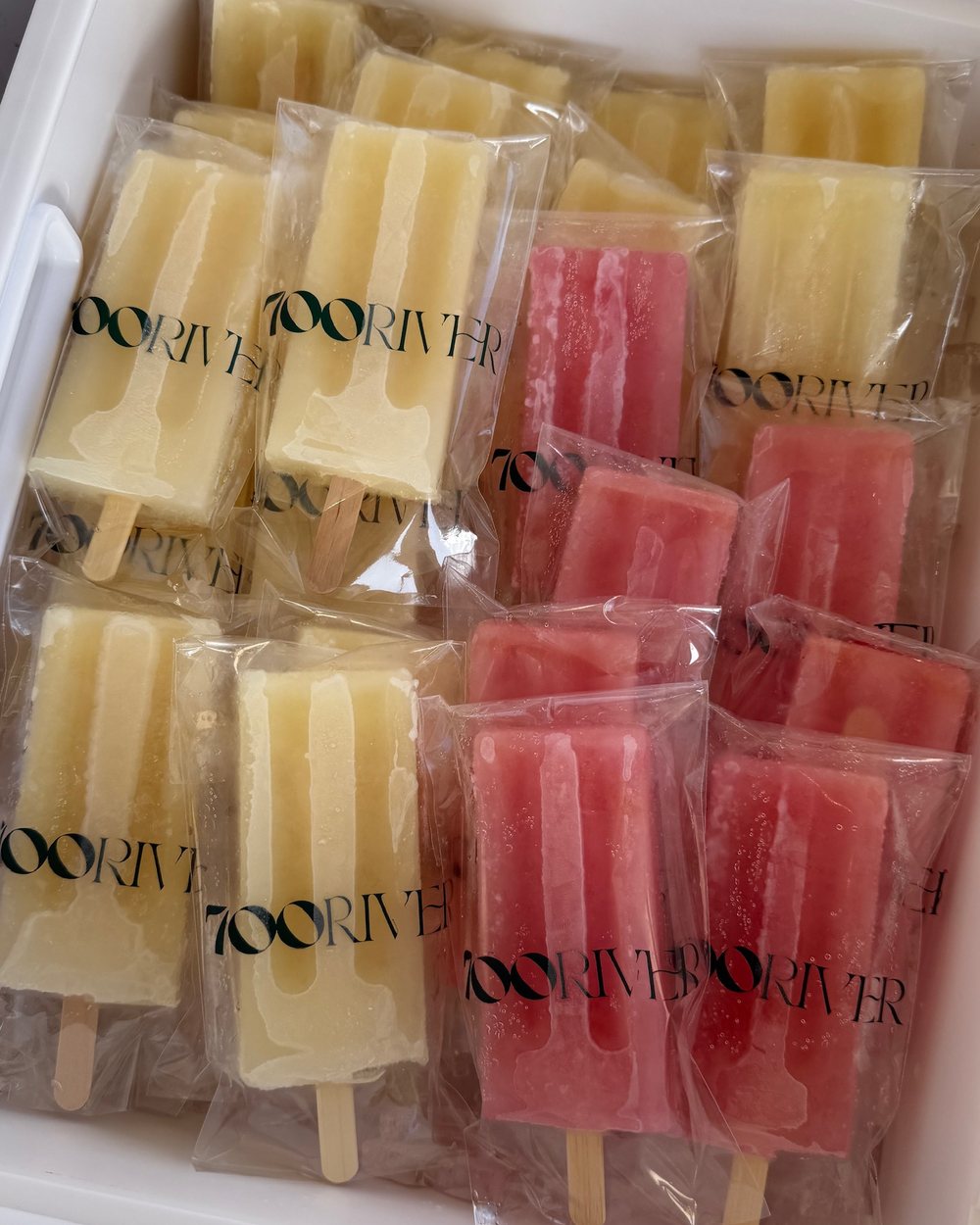 Branded popsicles chilled in the cart cooler