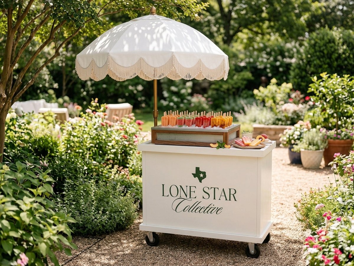 Lone Star Collective popsicle cart at an Austin garden party